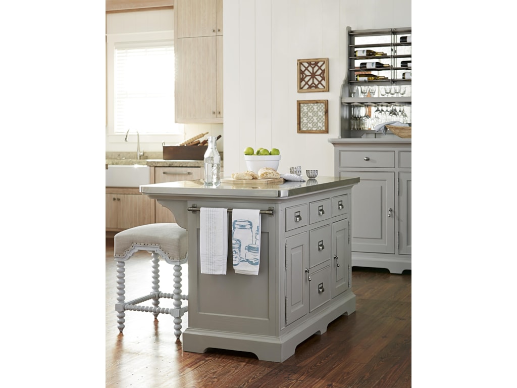 Paula Deen by Universal Dogwood The Kitchen Island with Stainless Wrapped Metal Top | Moore's ...